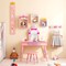 Pink Kids Vanity Table with Silver Mirror Stool Storage Drawer and Accessories MDF